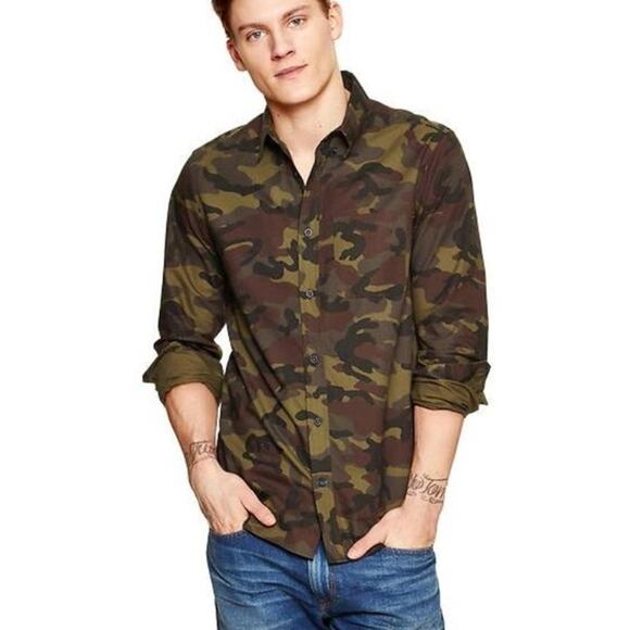 Gap The Modern Oxford Men's Camo Army Military Long Sleeve Button Up Shirt Top L - Picture 1 of 5